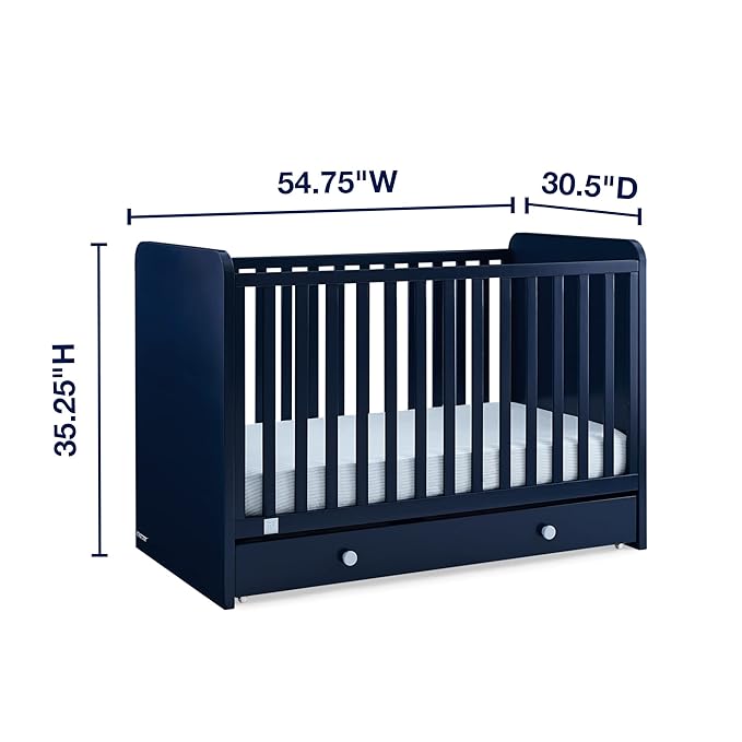 Delta Children babyGap Graham 4-in-1 Convertible Crib with Storage Drawer + Brannan Bear Bookcase with Bins + Brannan Bear Wall Shelf with 4 Hooks, Navy/Light Blue (Bundle)