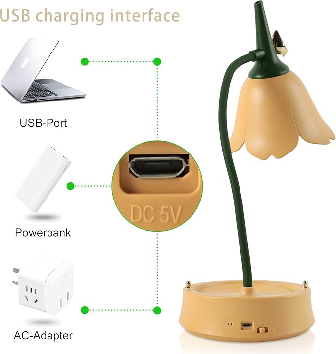 Himmel Flower Desk Lamp, Dimmable LED Kid Desk Lamp with 3 Colour Temperatures,Cordless Rechargeable Desk Lamp with Touch Sensor and Flexible Arm, USB Bedside Lamp for Reading, Learning