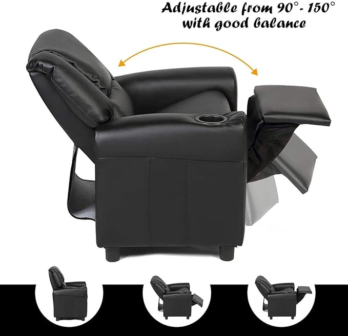 ARLIME Kids Recliner chair, toddler Armchair Upholstered Couch with Cup Holder, Backrest, baby Leather sofa with Headrest and Footrest, Child Furniture for Ages 2-7 (Black)
