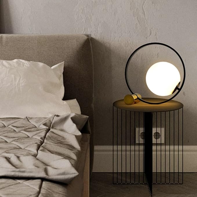 Glass Desk Table Lamp Gold Mid Century Modern Desk Lamp Reading Lamp Handblown Glass Orb Shade Plug in Nightstand Lamp Desk Lamp for Bedroom Office Library Study Room