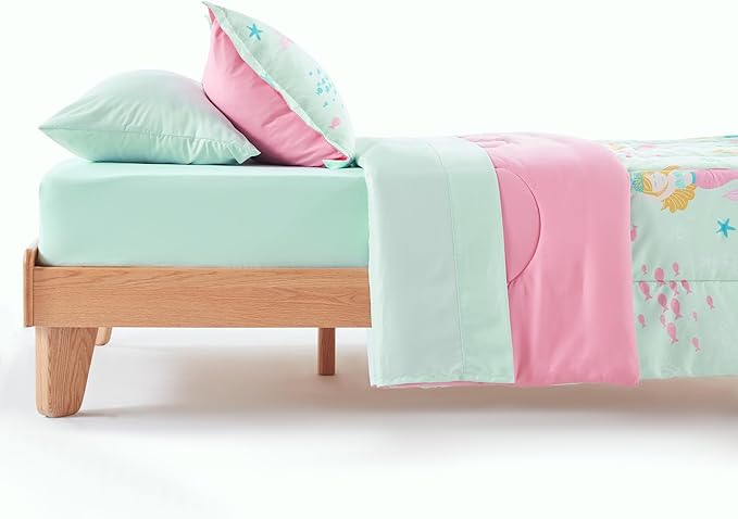SLEEP ZONE Kids Bedding Comforter Set Full/Queen Size - Super Cute & Soft Kids Bedding 7 Pieces Set with Comforter, Sheet, Pillowcase & Sham (Mermaid Princess)