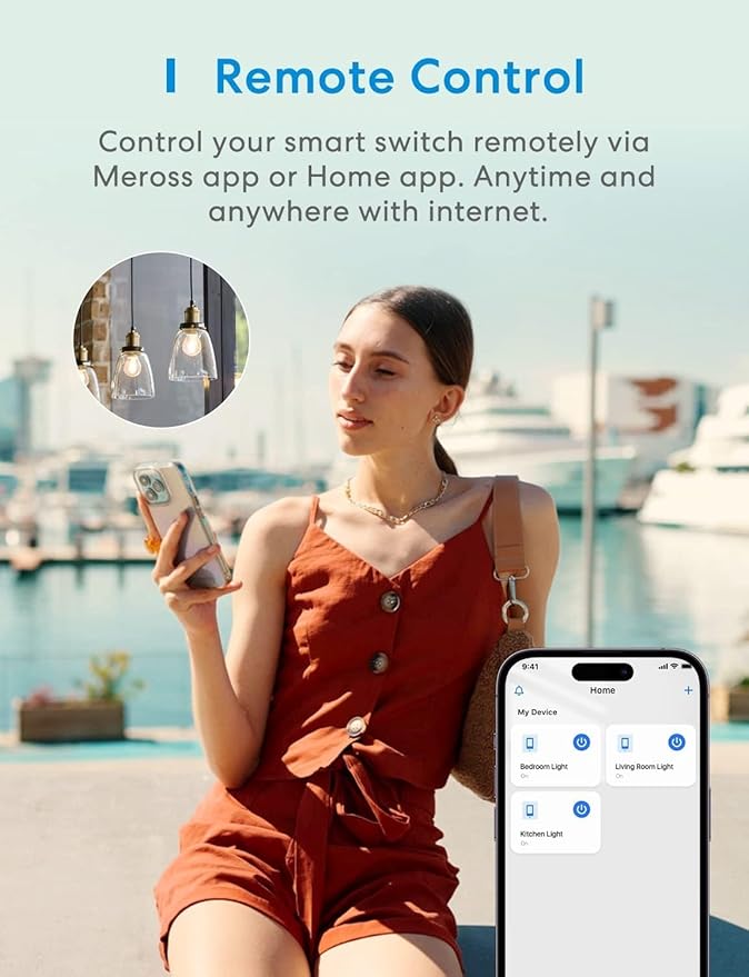 Meross Smart Light Switch Supports Apple Homekit, Siri, Alexa, Google Assistant & SmartThings, 2.4Ghz WiFi Light Switch, Neutral Wire Required, Single Pole, Remote Control Schedule, 2 Pack