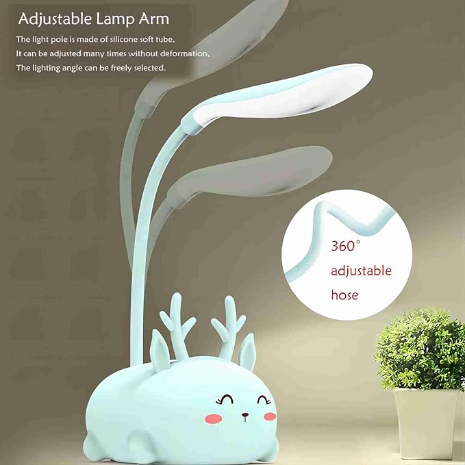 Kids Lamp, Cute LED Desk Lamp for Kids, Mini Animal Night Light, USB Rechargeable Flexible Cartoon Lamp Eye-Care Lighting for Bedroom (Deer B, Blue)