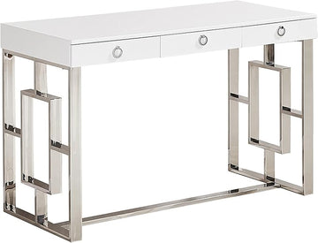Best Master Furniture Brooke Mid-Century Modern Glossy Home Office Desk, Silver