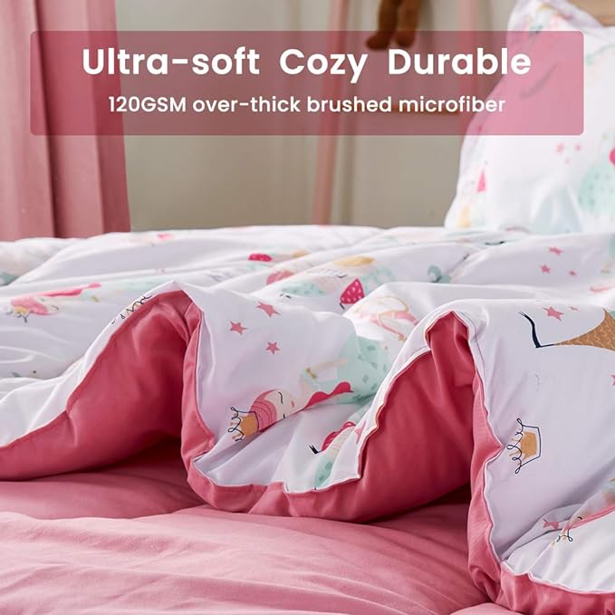 SLEEP ZONE Kids Bedding Comforter Set Full/Queen Size - Super Cute & Soft Kids Bedding 7 Pieces Set with Comforter, Sheet, Pillowcase & Sham (Princess Castle)
