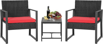 FDW Patio Furniture Sets 3 Piece Outdoor Bistro Set Wicker Patio Chairs Rattan Outdoor Furniture for Backyard Porch Poolside Lawn,Red Cushion