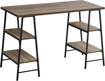 Monarch Specialties 7523 Computer Desk, Home Office, Laptop, Storage Shelves, 48" L, Work, Metal, Laminate, Brown, Black, Contemporary, Modern Desk-48 L Dark Taupe, 47.25" L x 23.75" W x 30" H