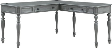 OSP Home Furnishings Country Meadows L-Shape Desk with 2 Full Drawers and Power Hub, Plantation Grey