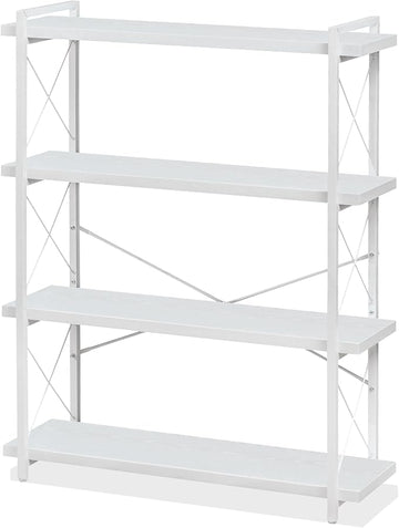 HCHQHS Bookshelf, 4-Tier Industrial Bookcase, White Open Book Shelf, Freestanding Tall Bookshelves with Metal Frame