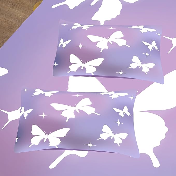 Tailor Shop Butterfly Comforter Sets Twin Size,Purple Butterfly Bedding Sets for Girls Kids Teens with 1 Pillowcase…