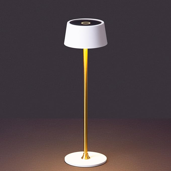 DAWALIGHT Cordless Lamp 4000mAh Rechargeable tbale lamp LED Desk Lamp Stepless Dimming White and Gold Battery Operated Portable Cordless 2700K White Base