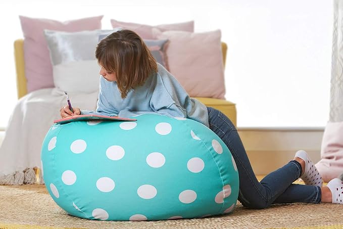 Aubliss Stuffed Animal Bean Bag Storage Chair, Beanbag Covers Only for Organizing Plush Toys, Turns into Bean Bag Seat for Kids When Filled, Medium 32"-Canvas Dot Light aqua