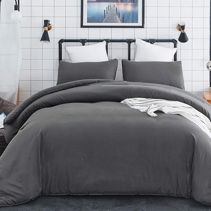 Deep Grey Comforter Set Cal King Dark Gray Beddig Set Women Solid Gray Color Bedding Set 3 PCs with 2 Pollowcases Lightweight Durable Gray Blanket Breathable Gray Bed Comforter Set Cal King