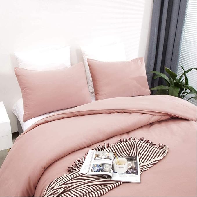 Blush Pink Comforter Set Full Size Solid Rose Pink Bedding Women Quilt Set Blush Pink Comfroter Set 3 PCs for Girls boys Teens Adult Bed Set Durable Breathable Pink Blanket