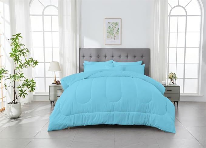 3 Piece Solid Color All Season Bedding Comforter Set Microfiber Soft Lightweight Bedding Set for Kids Teens Adults Room Decor with 1 Comforter and 2 Pillowcases Queen