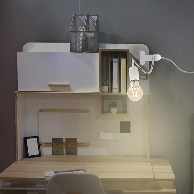Clip Desk Lamp Socket 2 Pack Flexible Desk Light Socket Gooseneck Clip on Light Flexible Lamp with Clamp Adjustable Light Stand Clamp Lamp Night Light Reading Book Light