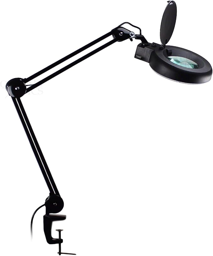 Quality Optics® Professional Series Illuminated Workstation Swing Arm Magnifier Black 8LED Diopter
