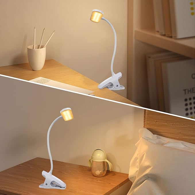 Clip on Light Reading Lights, 36 LED USB Desk Lamp with 5 Color 5 Brightness, Eye Protection Book Clamp Light, Perfect for Video Conference Lighting, Desk, Bed Headboard and Computers (White)