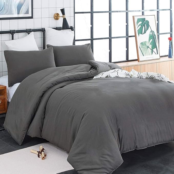Grey Comforter Set Twin Pure Dark Gray Beddig Set for Kids Teens Adult Solid Gray Color Bedding Set Lightweight Durable Gray Blanket Quilts Set