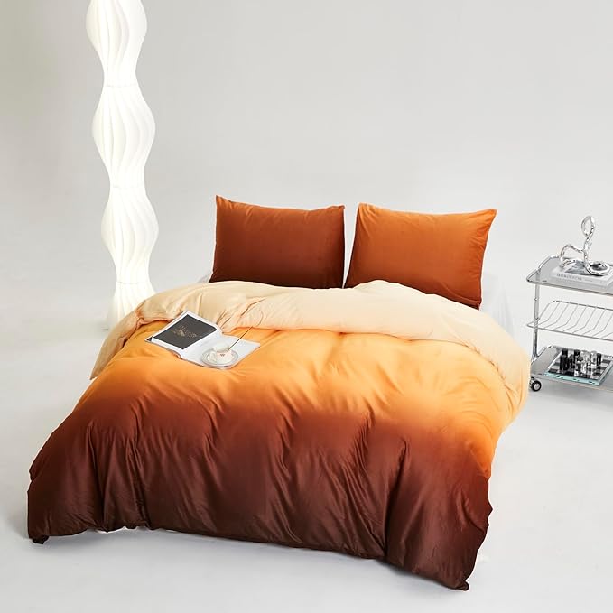 Wellboo Orange Gradient Comforter Sets California King Yellow and Orange Velvet Bedding Comforters Cal King Women Modern Plain Orange Brown Flannel Quilts Farmhouse Abstract Art Orange Plush Blanket