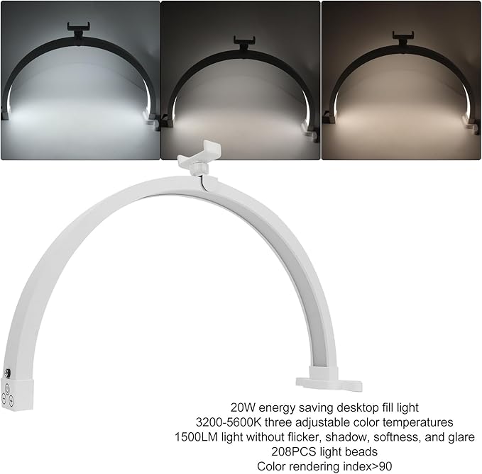 Dpofirs 20 Inch Lash Light, LED Half Moon Nail Desk Lamp, U Shaped Fill Light Floor Lamp, Half Moon Light Nail Lamp for Desk, Lash Tech Light, Manicure Led Light for Beauty Skincare (US