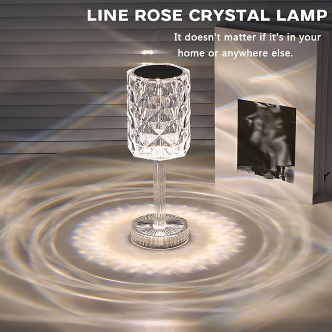 Portable Crystal Table Lamp,Acrylic Cordless LED Desk Lamp with Touch Control, 3 Color Touch Control Rechargeable Lamp, Night Light, Bedside Lamp,Dining Room Lamp (3 Color Crystal Lamp)