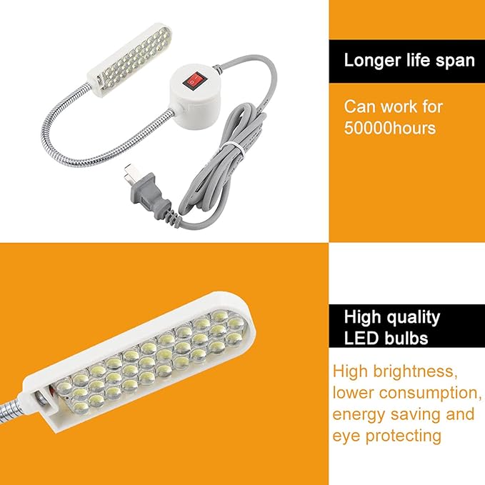 Zerodis Sewing Machine Light LED Lighting, LED Lamp Magnetic Base LED Desk Lamp for Workbench Lathe Drill Press Daylight Flexible Arm Work Lamp(us)