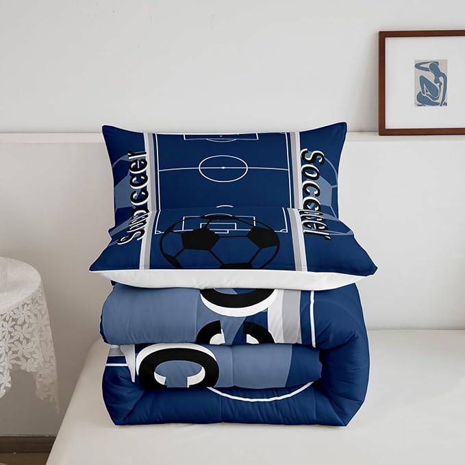 Feelyou Kids Soccer Ball Game Comforter Set King Size Rugby Sports Bedding Set for Boys Girls Teens Bedroom Decor Football Comforter Football Lover Duvet Set with 2 Pillow Case