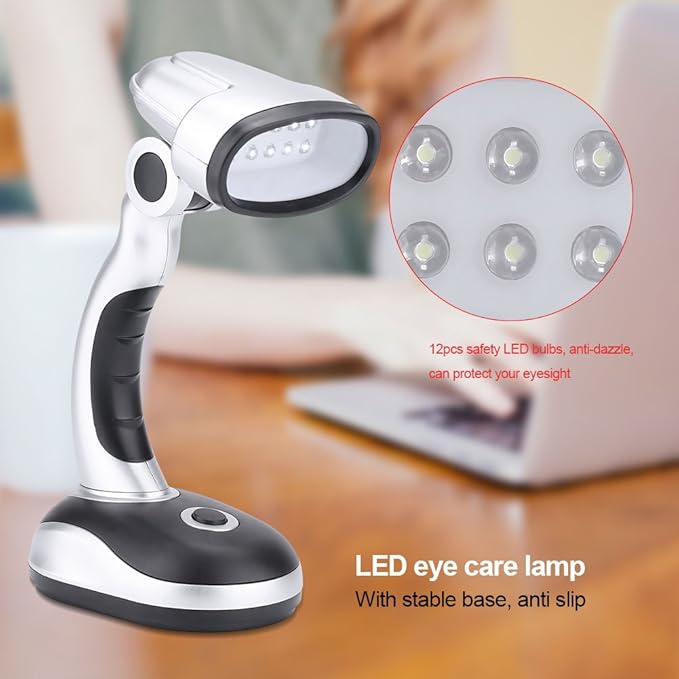Led Desk Lamp, 12-Bulb Battery-Operated Table Light Eye Care for Reading Study Lighting