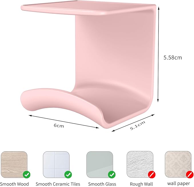 HomeMount Headphone Hook Under Desk - Headphone Holder Under Table, Adhesive Gaming Headphone Stand Hanger Desk Mount for Most Headphone (Pink)