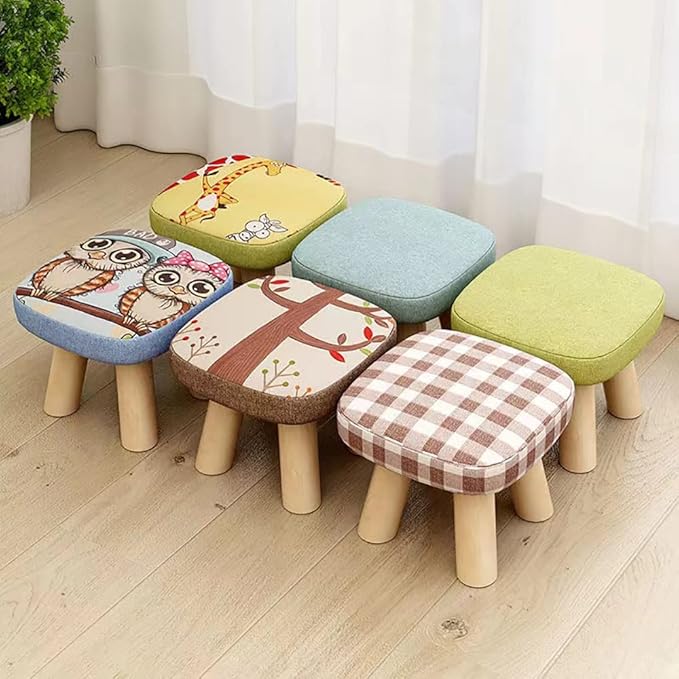 Solid Wood Stool Home Square Low Stool Cute Children's Sofa Stool Chair Fashion Cartoon Creative Small Stool for Kids and Adult, Changing Stool Solid Wood Coffee Table Stool, Bear 330lb (Owl)