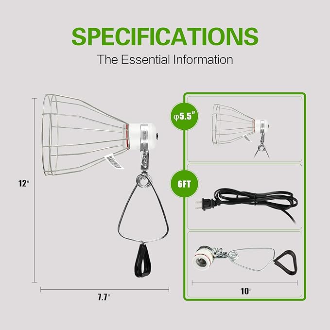 Simple Deluxe E26 Clamp Lamp Light with Steel Cage Wire Grillup, Suit for 250W Lamp (No Bulb Included) with 6 ft Cord, 1 Pack