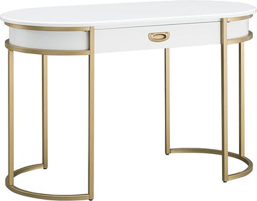 Leick Home 85405 Home Office Computer Desk with Dropfront Keyboard Drawer, Furniture, Cottage White/Gold