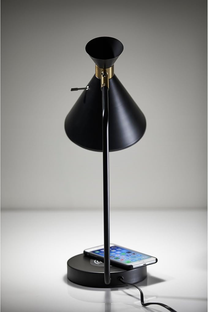 Adesso 4507-01 Maxine Desk Lamp Wireless Charging, 7W LED, 5W QI, USB Port, Indoor Lighting Lamps