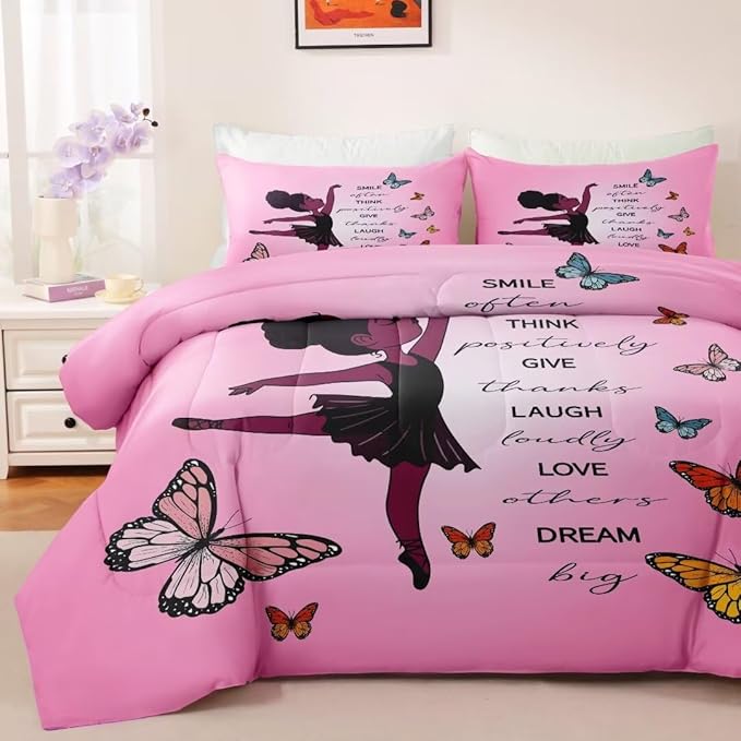 Black Girl Comforter Queen Sets,Black Girl Magic Bedding Set,African American Girl Comforter Set for Kids Teens,Cute Afro Melanin Princess Toddler Bed Set