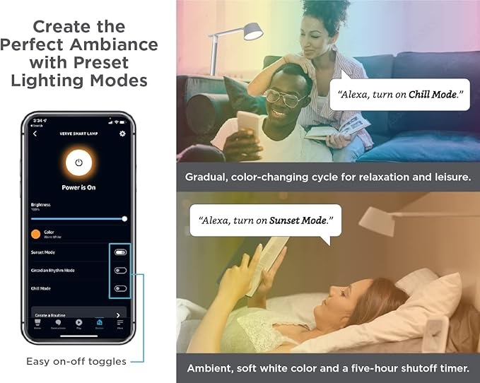 BLACK+DECKER Verve Designer Smart Desk Lamp, Works with Alexa, Auto-Circadian Mode, True White LED + 16M RGB Colors, USB Charging Port,
