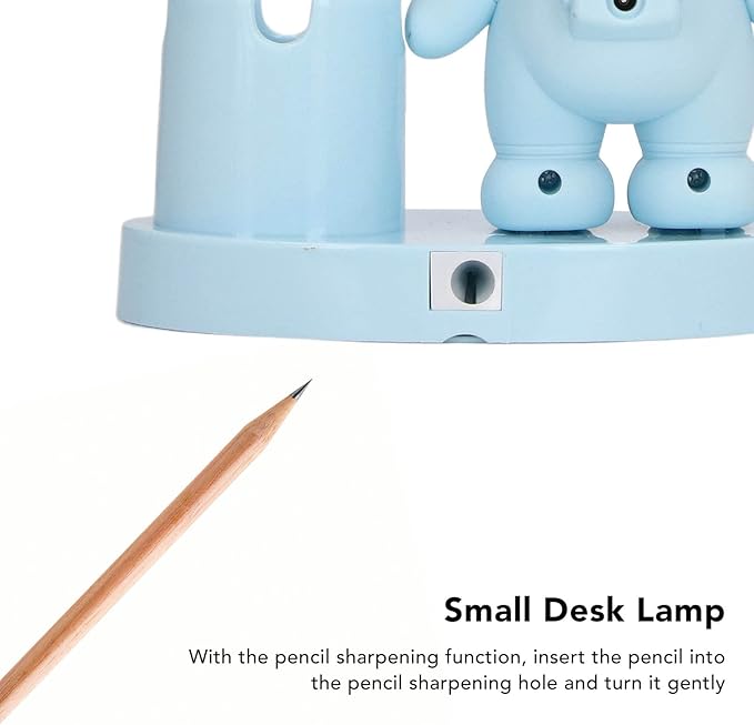 SUNGOOYUE Shape Small Desk Lamp, Rechargeable Desk Lamp with Pen Holder Sharpener Night Light for Dorm Bedroom (Blue)