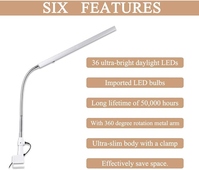 FILFEEL Tattoo Light, Ultra-Slim LED Desk 360 Degree Rotation Metal Arm Eye-Caring Office Lamp Makeup(US Plug)