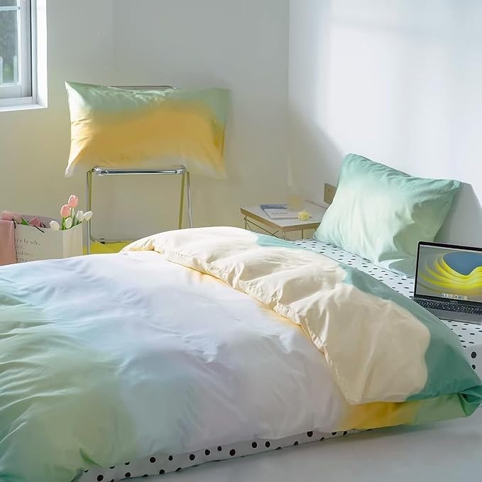 Green Gradient Comforter Set Twin Sage Green and Yellow Rainbow Bedding Comforter Set Multicolor Yellow Light Green Bedding Set Cotton Blanket Quilts Rainbow Color Comforter Set for Twin Bed