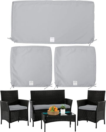 ClawsCover 3Pack Outdoor Seat Cushions Replacement Covers Fit for 4 Pieces Wicker Rattan Furniture Patio Conversation Set Loveseat Chair,38x19x2,19x19x2,Gray-Large (Include Cover Only)
