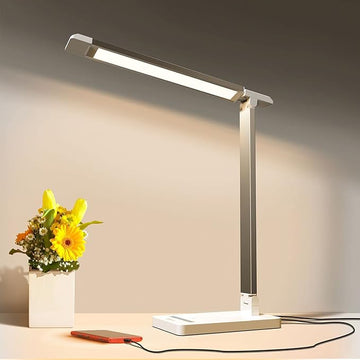 LED Desk Lamp with USB Port: Eye-Caring Office Desk Lamp with USB Charging Port 6-Level Brightness 5 Color Modes Touch Control Dimmable Portable Desk Light for College Dorm Room Home Office