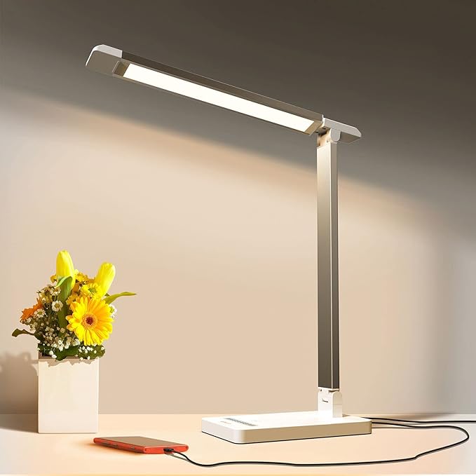 LED Desk Lamp with USB Port: Eye-Caring Office Desk Lamp with USB Charging Port 6-Level Brightness 5 Color Modes Touch Control Dimmable Portable Desk Light for College Dorm Room Home Office