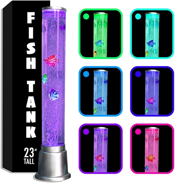 Shop LC Electric Fake Fish Tank Aquarium Lamp with 6 LED Glowing Colors Changing Lights and Sensory Bubble Tube Lamp - Artificial Fish Tank with Moving Fish - Night Light Sensory Lamp Birthday Gifts