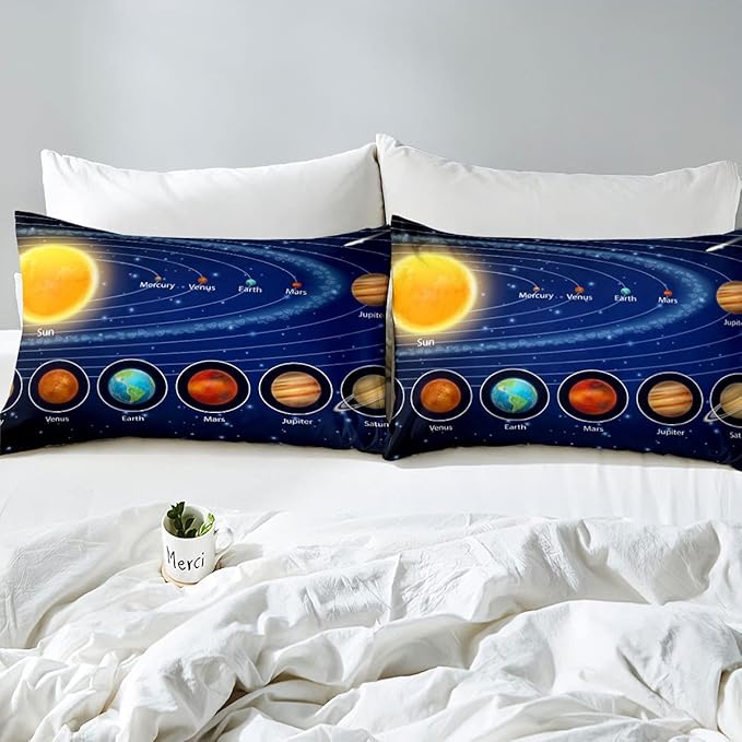 Solar System Comforter Set Queen Galaxy Bedding Set Outer Space Down Comforter Kids Boys Girls Starry Sky Universe Planets Duvet Set Room Decor Super Soft Astronomy Quilt Duvet Insert, Blue