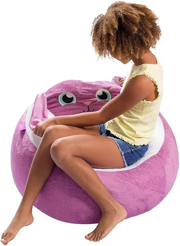 Posh Creations Cute Soft and Comfy Bean Bag Chair for Kids, Animal - Purple Bunny