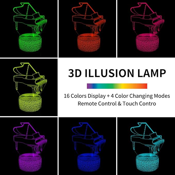 3D Piano Night Light Illusion Lamp,16 Colors Changing with Remote Control,Bedroom Home Decor for Family, Friends, Women