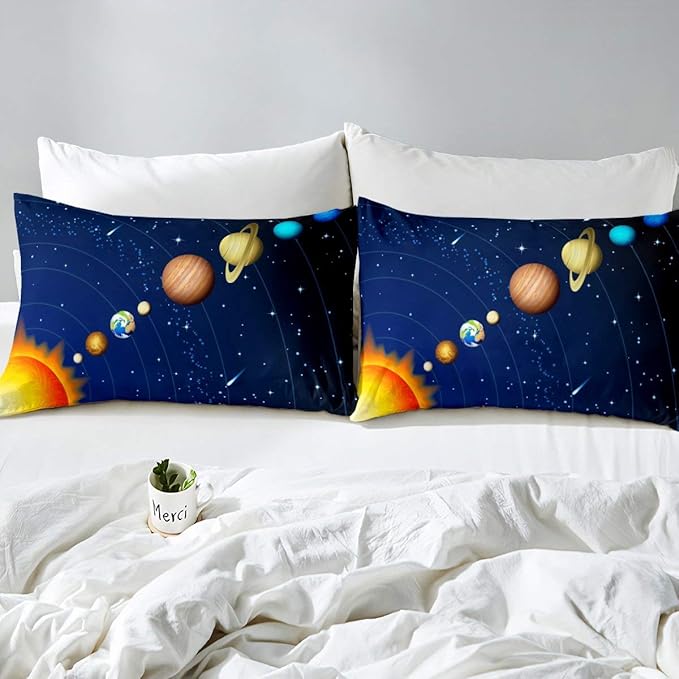 Erosebridal Boys Outer Space Down Comforter, Kids Galaxy Nebula Comforter Set King Size, Starry Sky Cosmos Bedding Set for Children Girls, Solar System Starry Landscape Quilted Duvet, Blue Purple