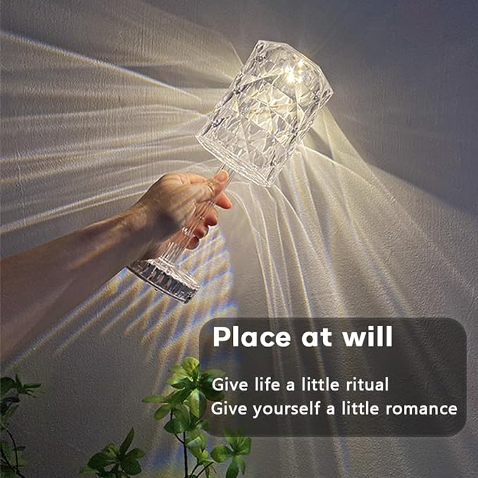 Portable Crystal Table Lamp,Acrylic Cordless LED Desk Lamp with Touch Control, 3 Color Touch Control Rechargeable Lamp, Night Light, Bedside Lamp,Dining Room Lamp (3 Color Crystal Lamp)