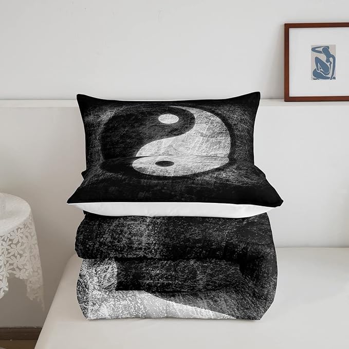 Feelyou Yin Yang Bedding Set for Girls Boys Children Boho Trippy Psychedelic Art Comforter Set Decorative Gossip Pattern Comforter Traditional Ying Yang Theme Duvet Set King Size 3Pcs