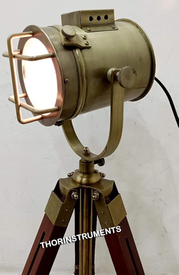 THOR INSTRUMENTS Antique Marine Small Desk Spotlight Maritime Brown Tripod Nautical Office Lamp Rustic Vintage Home Decor Gifts
